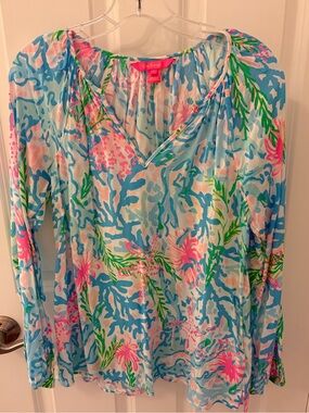 Lilly Pulitzer Blue, Pink & Green Printed V-Neck Tunic